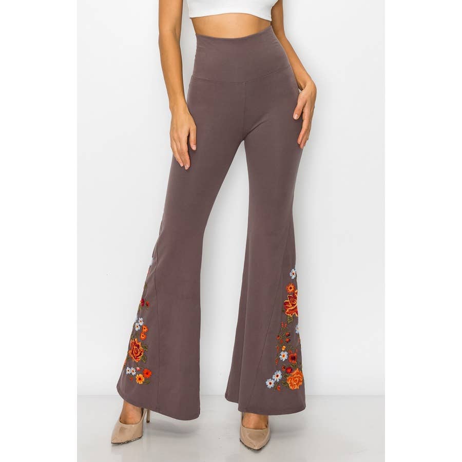 Floral Embroidery Flare Leg Foldover Waist Pants-Wholesale 7Pcs Prepack