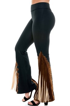 T Party Fashion, Pants & Jumpsuits, T Party Womens Mineral Wash Black  Flare Yoga Pants Leggings With Fringe